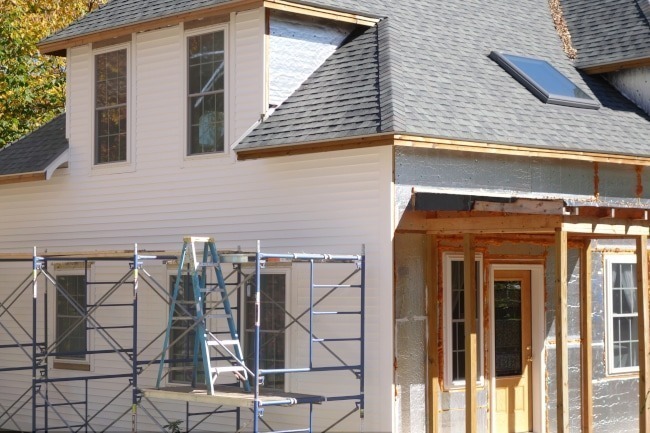 Scaffoldings in preparation for home addition project